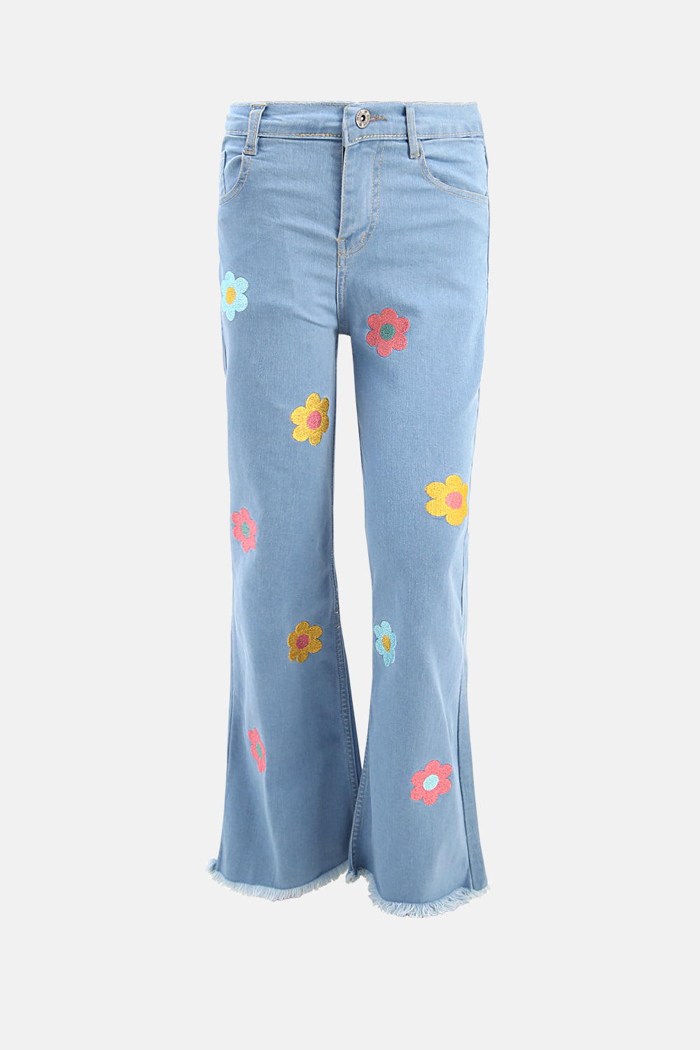 Chic Wide Leg Flower Embroidered Jeans