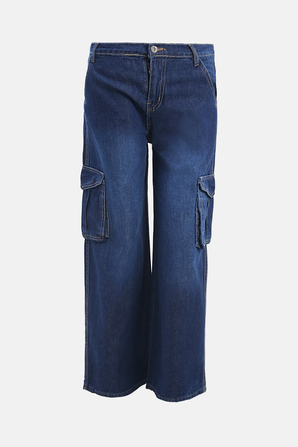 Stylish Wide Leg Cargo Jeans in Super Stretch Denim