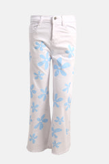 Wide Leg Flower Print Jeans