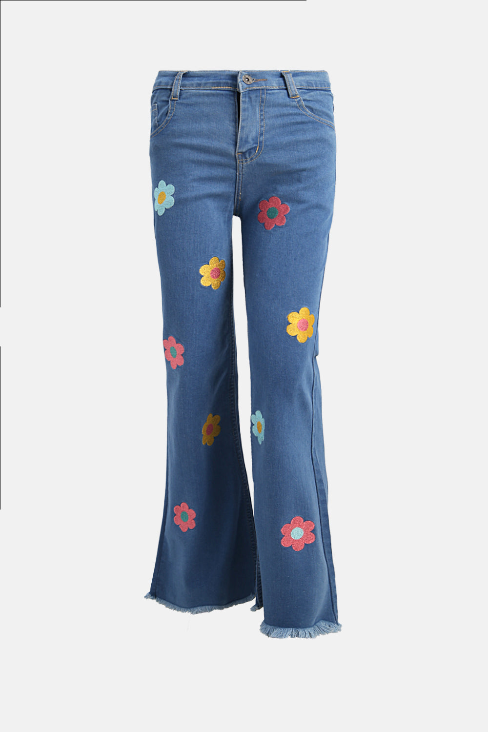 Chic Wide Leg Flower Embroidered Jeans