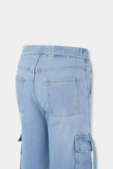 8 Pocket Cargo Jeans Mid blue & Sky Blue color