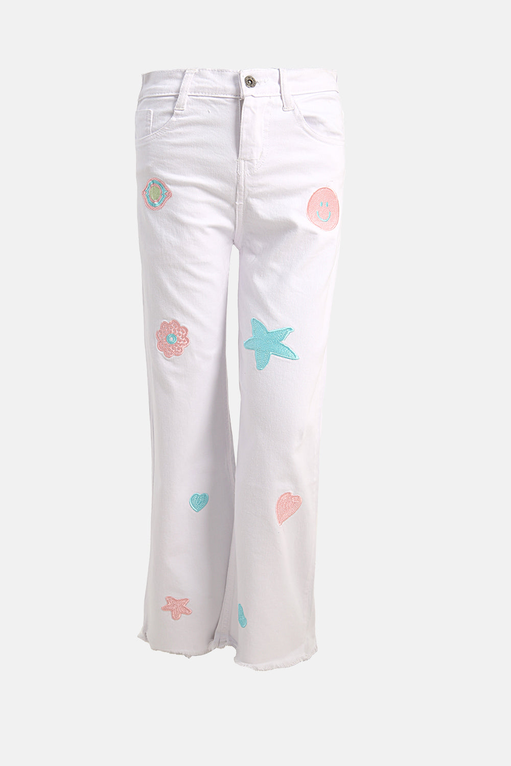 Chic Wide Leg Flower Embroidered Jeans