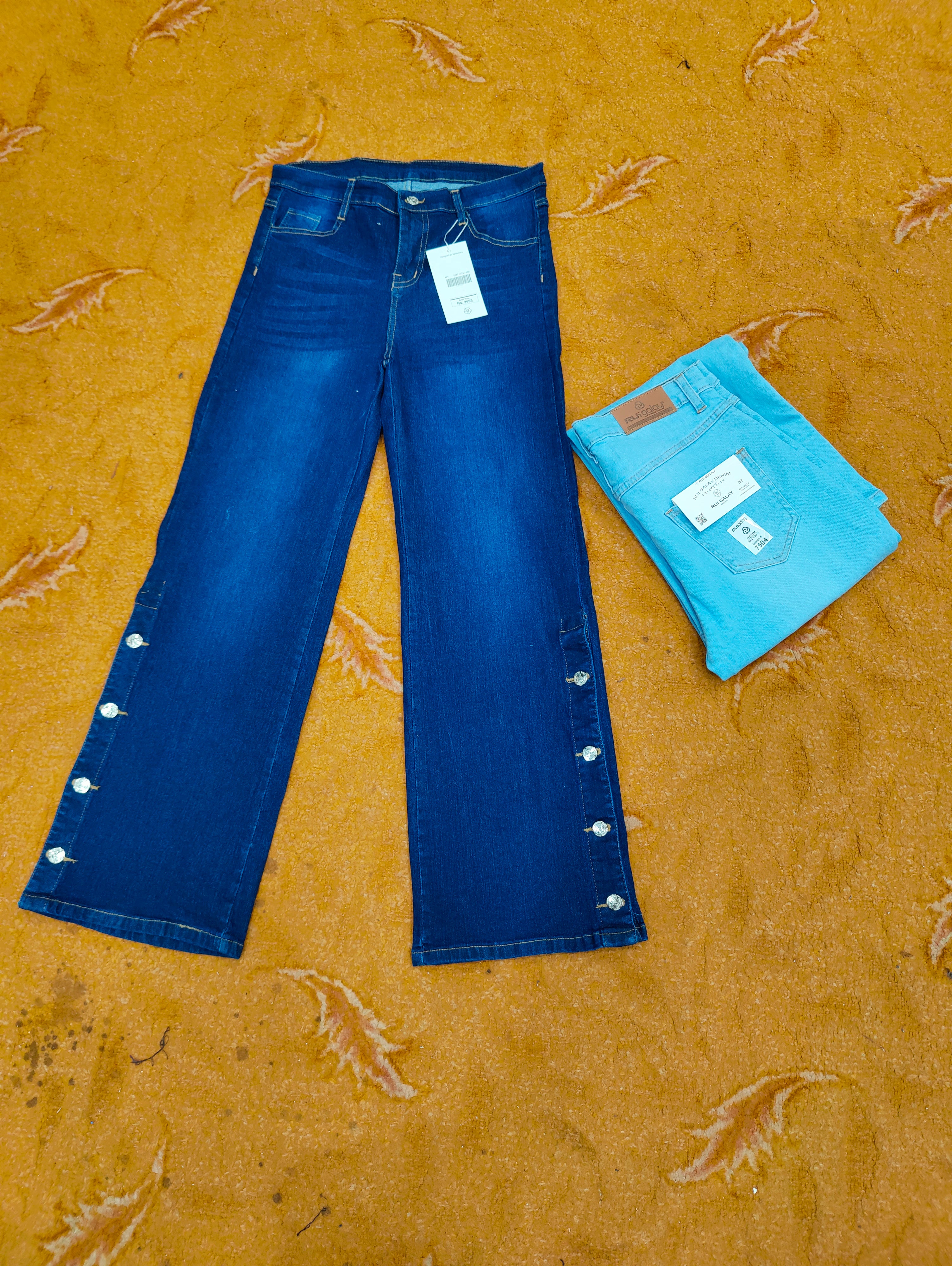 Side Buttons Wide Leg Jeans